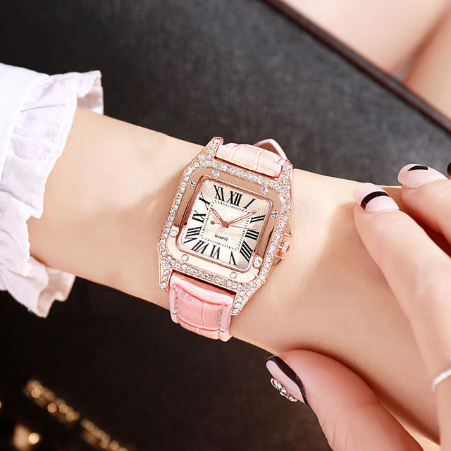 diamond Watch starry Luxury Bracelet set Leather Band