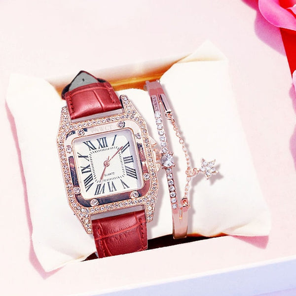 diamond Watch starry Luxury Bracelet set Leather Band