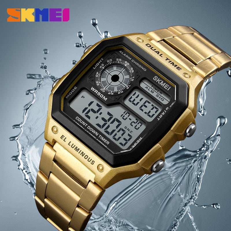 Waterproof Sport Watch Stainless Steel Digital Wristwatches