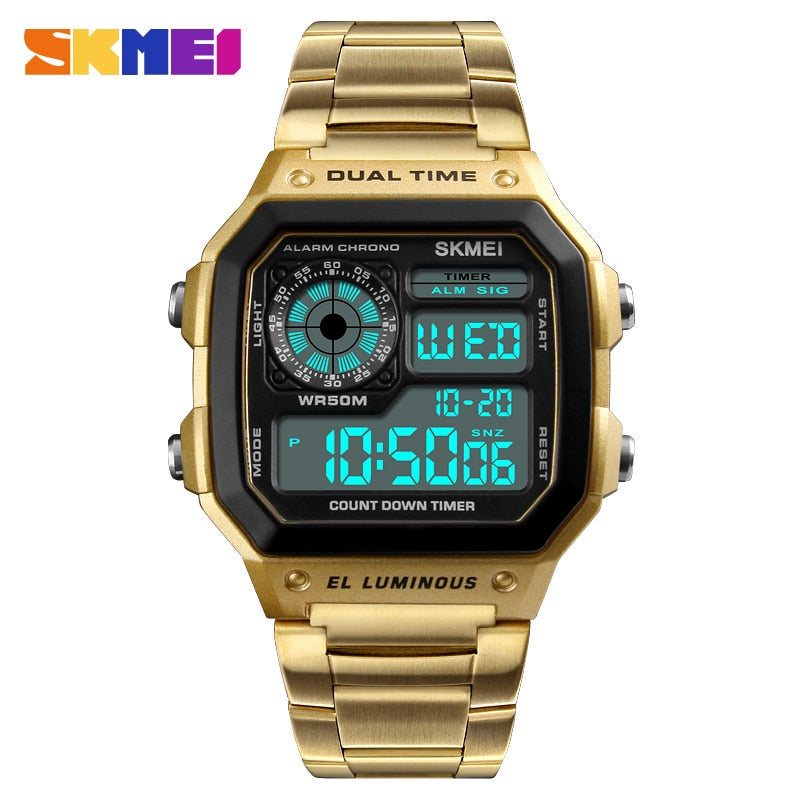 Waterproof Sport Watch Stainless Steel Digital Wristwatches