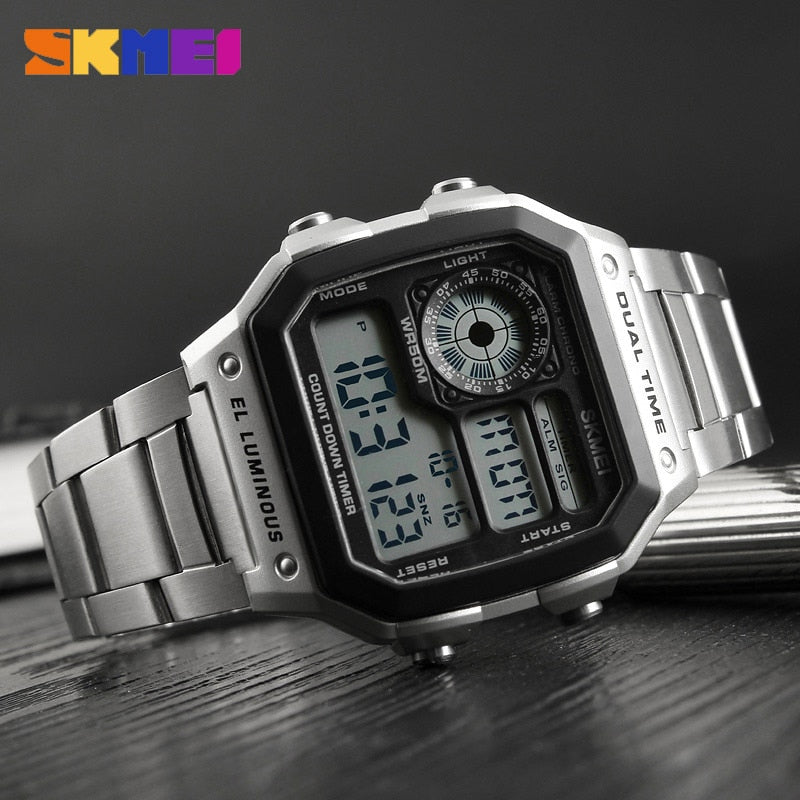Waterproof Sport Watch Stainless Steel Digital Wristwatches
