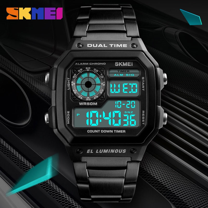 Waterproof Sport Watch Stainless Steel Digital Wristwatches