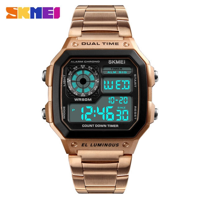 Waterproof Sport Watch Stainless Steel Digital Wristwatches