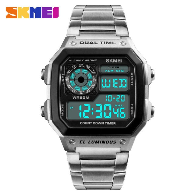 Waterproof Sport Watch Stainless Steel Digital Wristwatches
