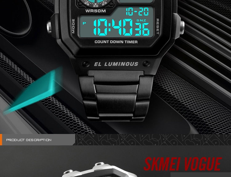 Waterproof Sport Watch Stainless Steel Digital Wristwatches