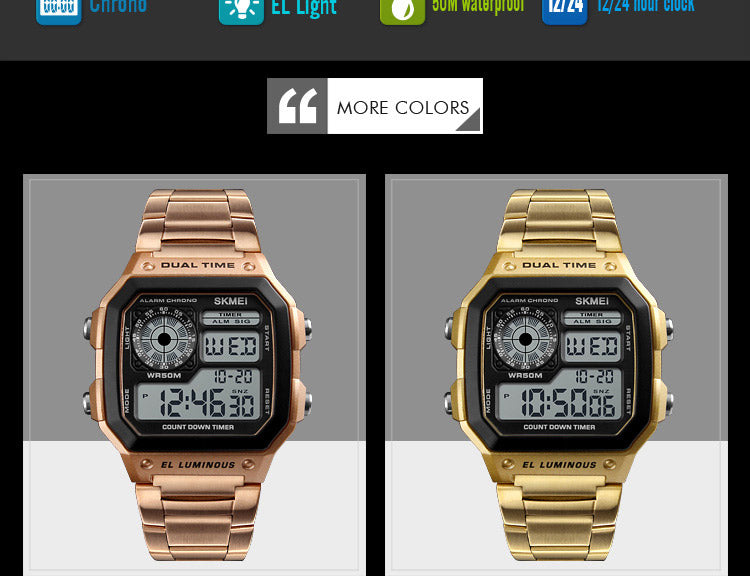 Waterproof Sport Watch Stainless Steel Digital Wristwatches
