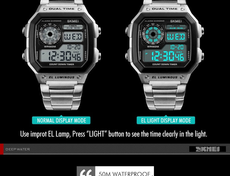 Waterproof Sport Watch Stainless Steel Digital Wristwatches