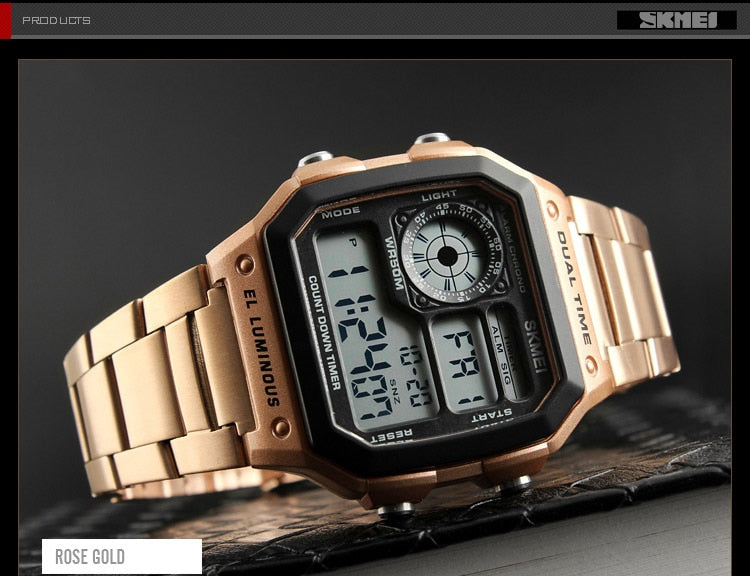 Waterproof Sport Watch Stainless Steel Digital Wristwatches