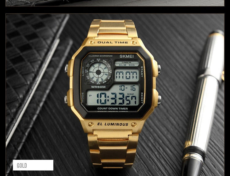 Waterproof Sport Watch Stainless Steel Digital Wristwatches
