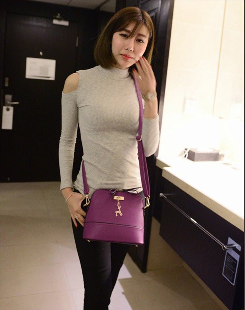 Vintage Leather Bags Fashion Small Shell Bag With Deer Toy