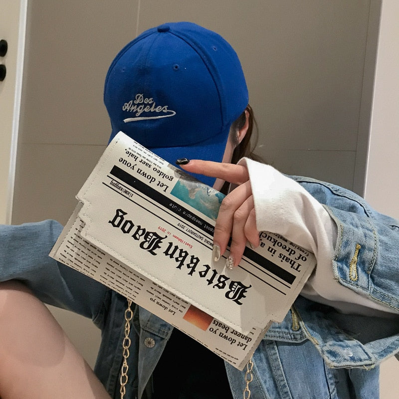 Trendy Envelope Women's Bag Fashion Personality Inkjet Newspaper Clutch