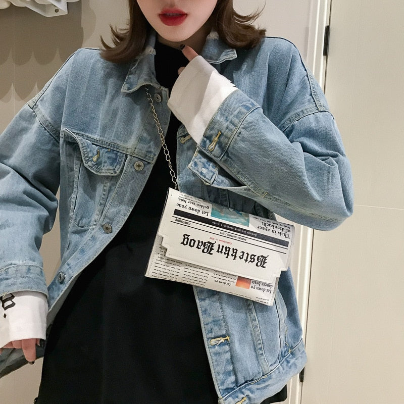 Trendy Envelope Women's Bag Fashion Personality Inkjet Newspaper Clutch