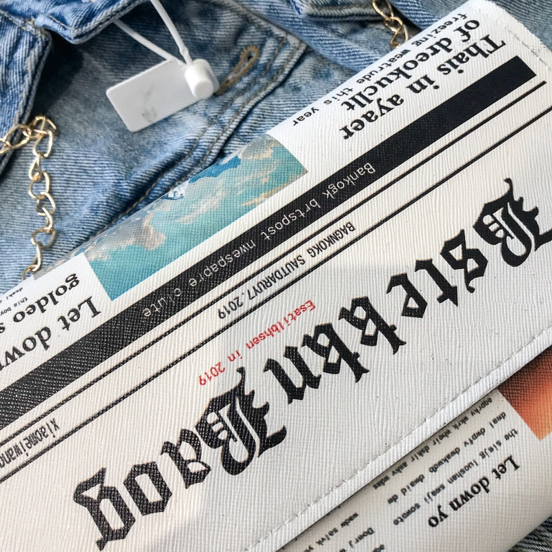 Trendy Envelope Women's Bag Fashion Personality Inkjet Newspaper Clutch