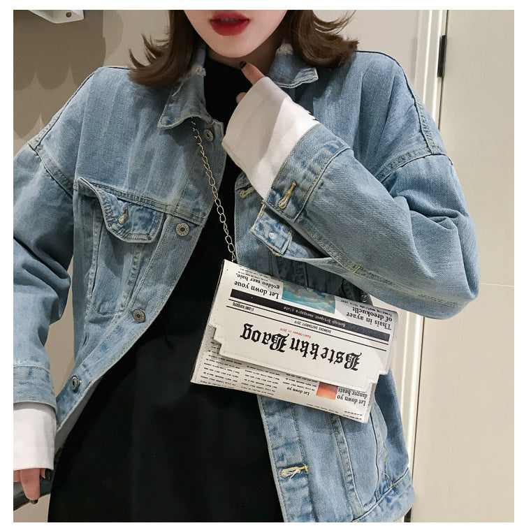 Trendy Envelope Women's Bag Fashion Personality Inkjet Newspaper Clutch