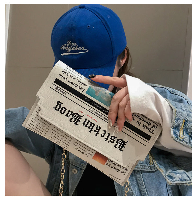 Trendy Envelope Women's Bag Fashion Personality Inkjet Newspaper Clutch