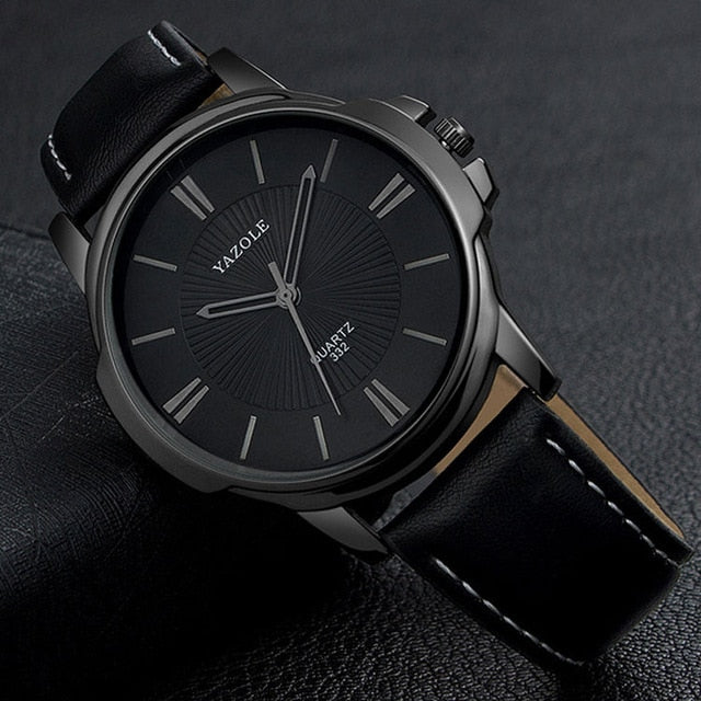 Black Business PU Leather Wristwatch  Quartz Clock Hours