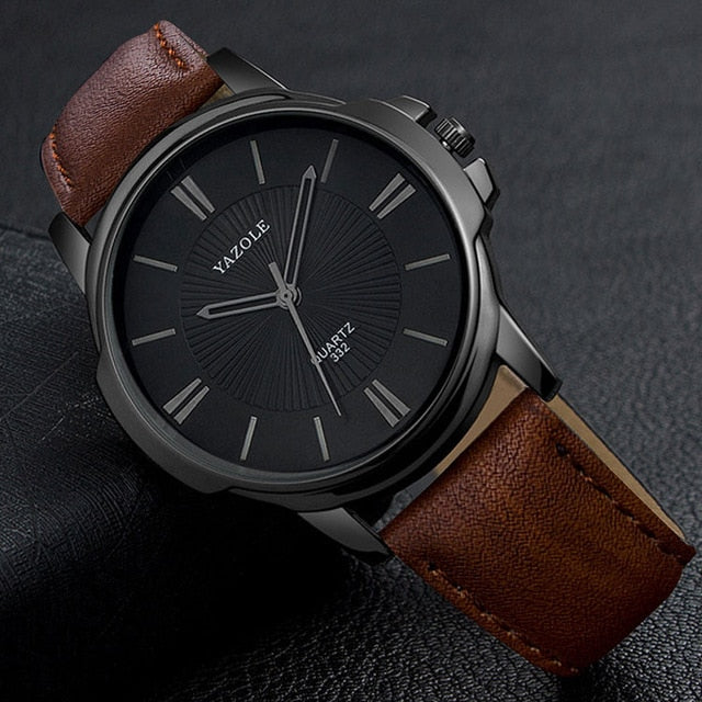 Black Business PU Leather Wristwatch  Quartz Clock Hours
