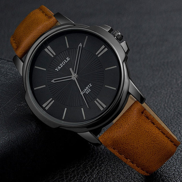 Black Business PU Leather Wristwatch  Quartz Clock Hours