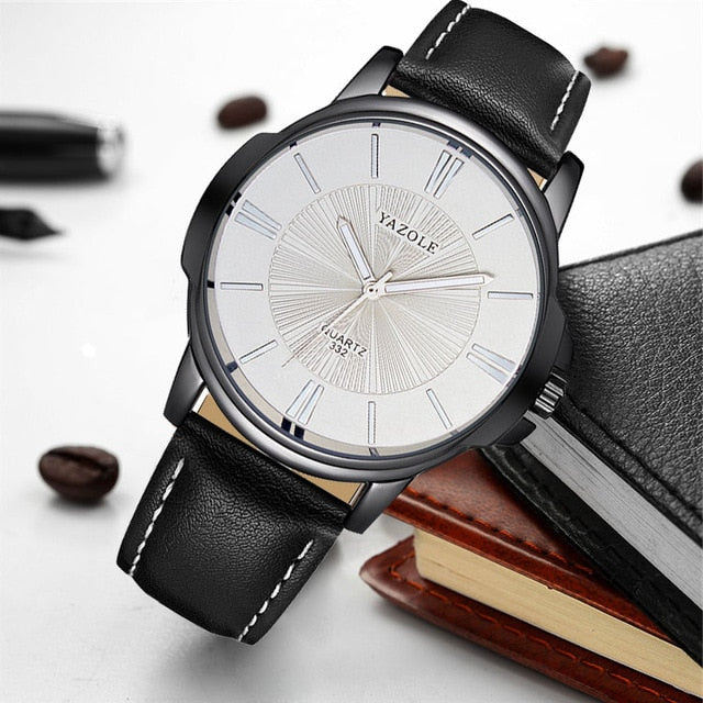 Black Business PU Leather Wristwatch  Quartz Clock Hours