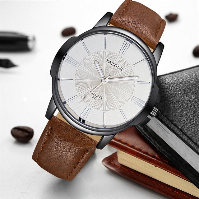 Black Business PU Leather Wristwatch  Quartz Clock Hours