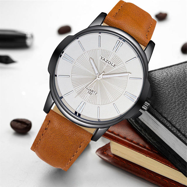 Black Business PU Leather Wristwatch  Quartz Clock Hours