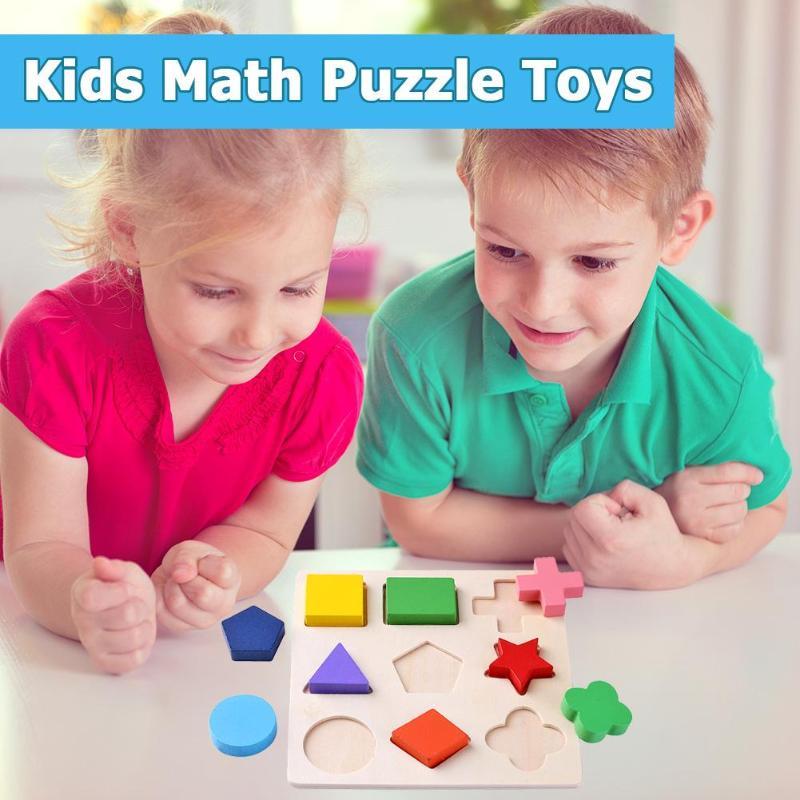Wooden Geometric Shapes Montessori Puzzle Sorting Math Bricks Preschool Learning Educational Game Baby Toddler Toys