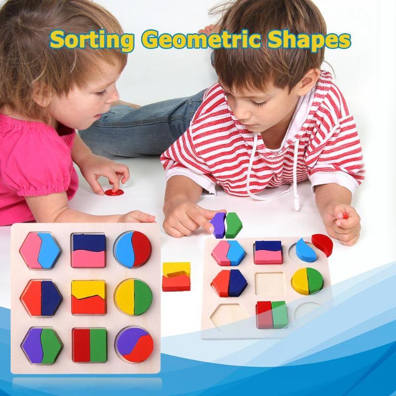 Wooden Geometric Shapes Montessori Puzzle Sorting Math Bricks Preschool Learning Educational Game Baby Toddler Toys