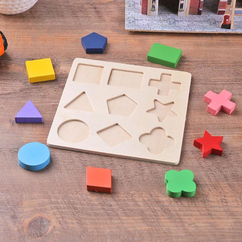 Wooden Geometric Shapes Montessori Puzzle Sorting Math Bricks Preschool Learning Educational Game Baby Toddler Toys