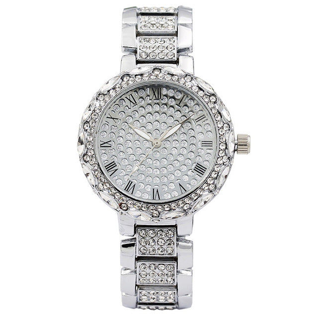 Gold Clock  Crystal Quartz Watch Fashion Women's Wristwatch