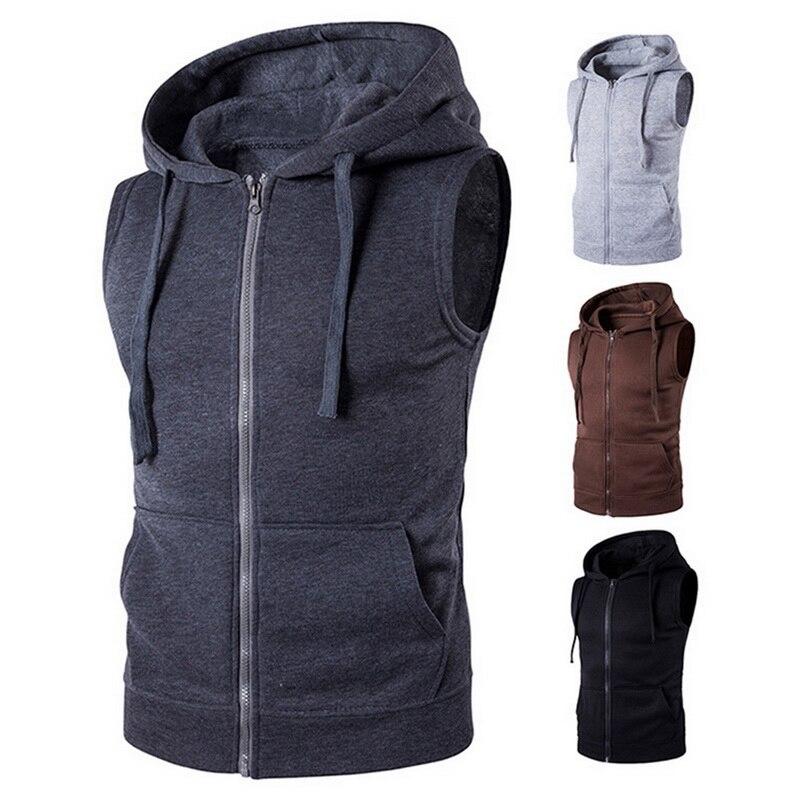 Sleeveless Hoodies Cardigans Jacket Autumn Causal Zipper Pockets Vest Waistcoat