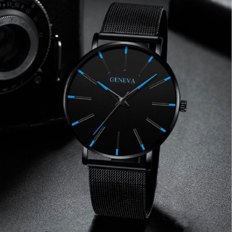 Minimalist Men's Fashion Ultra Thin Watches Stainless Steel Mesh Belt Quartz