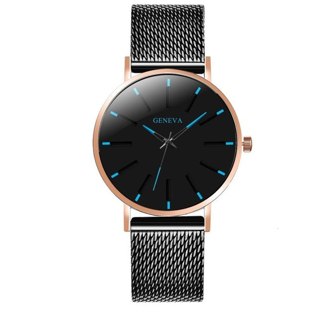 Minimalist Men's Fashion Ultra Thin Watches Stainless Steel Mesh Belt Quartz