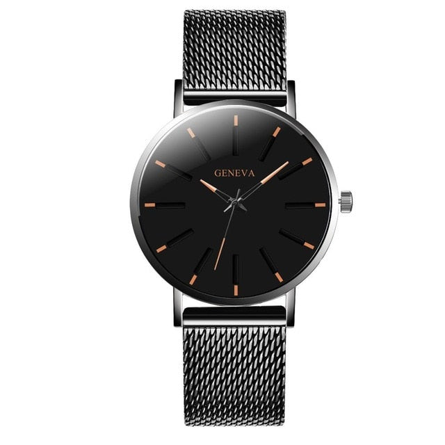 Minimalist Men's Fashion Ultra Thin Watches Stainless Steel Mesh Belt Quartz