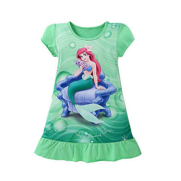 Lovely Kids Clothes Short Sleeve Cartoon Mermaid Princess Dress Summer Girls Dress