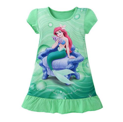 Lovely Kids Clothes Short Sleeve Cartoon Mermaid Princess Dress Summer Girls Dress