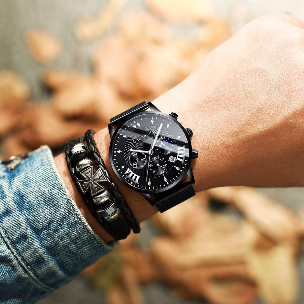 Business Quartz Wristwatches Analog Steel Men Watch  Wrist Clock