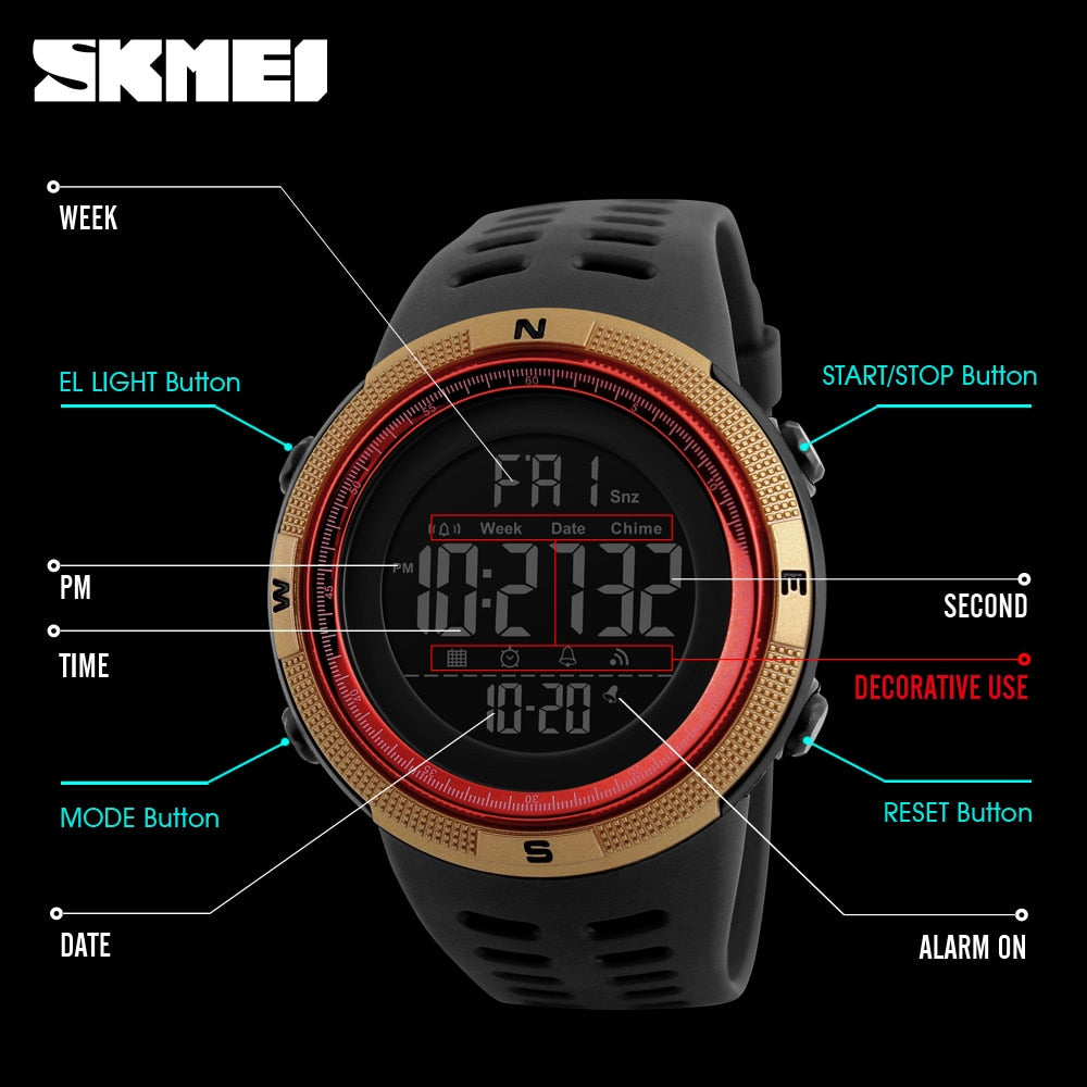 Fashion Sport Watch Men Clock Multifunction Alarm Chrono 5Bar Waterproof Digital Watch