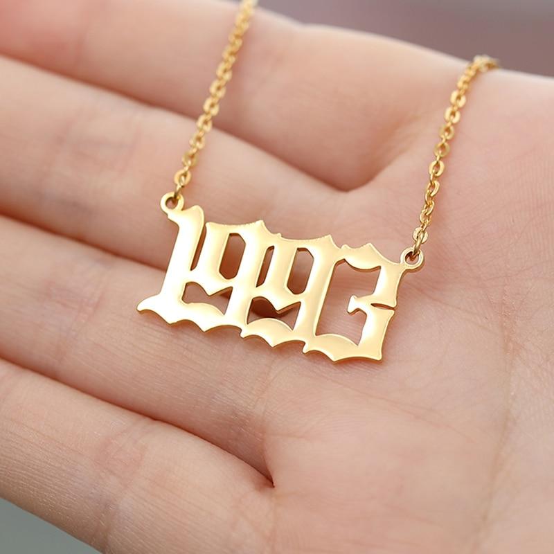 Stainless Steel Year Number Necklaces For Women Men Gold Silver Color Long Chain Male Female Pendant Necklace Fashion Jewelry