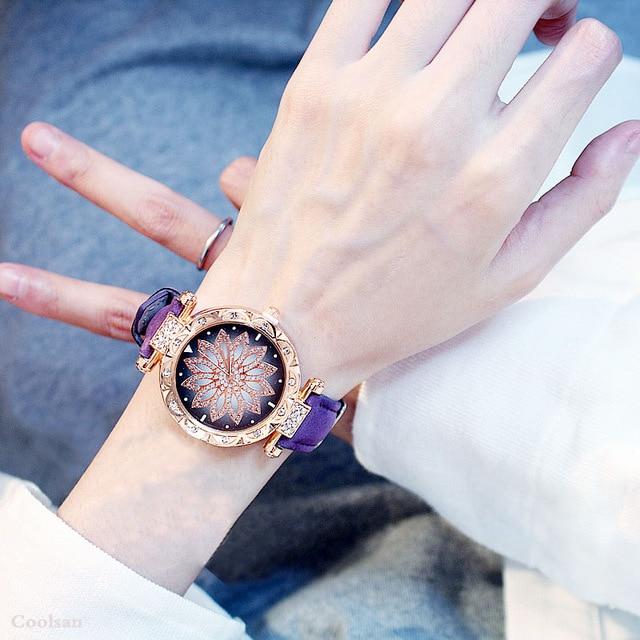 Luxury Women Watches Bracelet set Starry Sky Ladies Bracelet Watch Casual Leather Quartz watch Wristwatch Clock