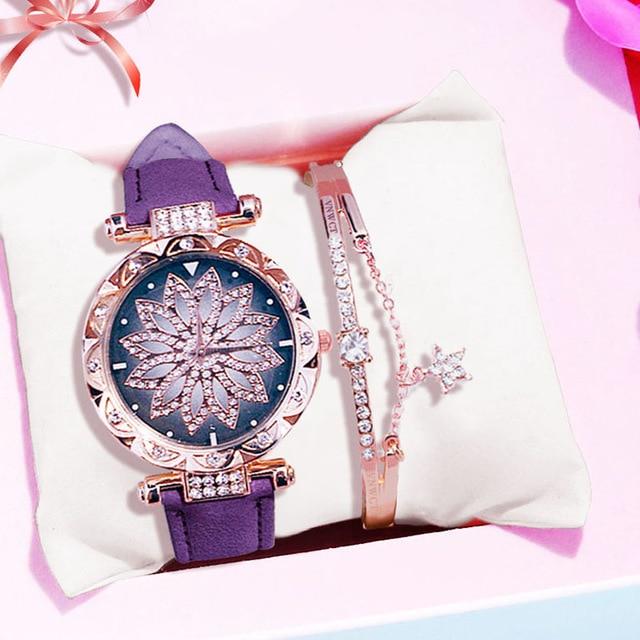 Luxury Women Watches Bracelet set Starry Sky Ladies Bracelet Watch Casual Leather Quartz watch Wristwatch Clock