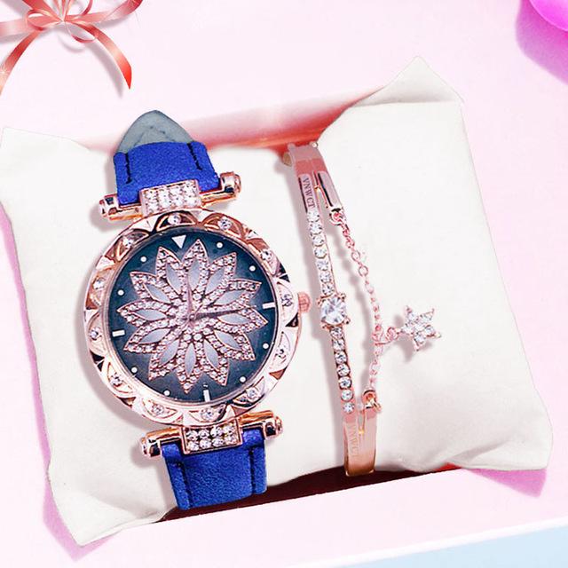 Luxury Women Watches Bracelet set Starry Sky Ladies Bracelet Watch Casual Leather Quartz watch Wristwatch Clock