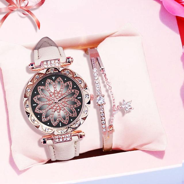 Luxury Women Watches Bracelet set Starry Sky Ladies Bracelet Watch Casual Leather Quartz watch Wristwatch Clock
