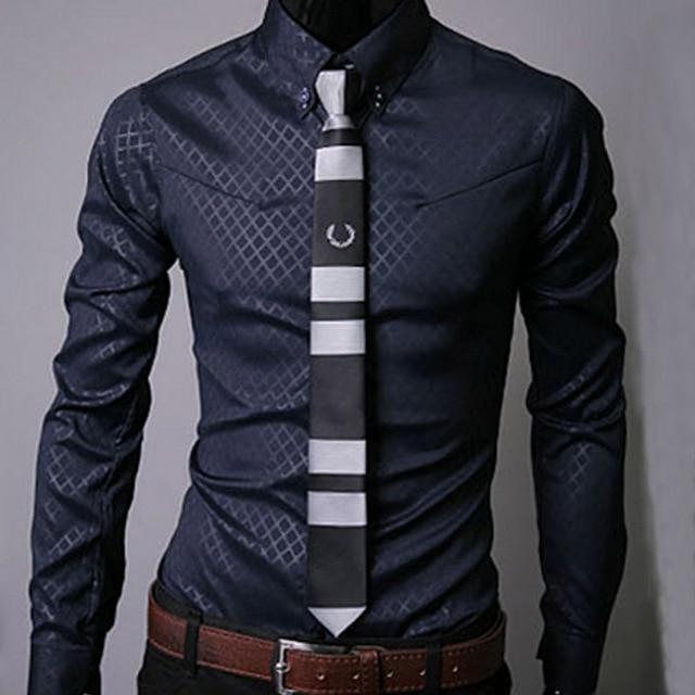 Men Plaid Shirts Brand 5XL  Dress Shirts Long Sleeve Slim Casual Black White