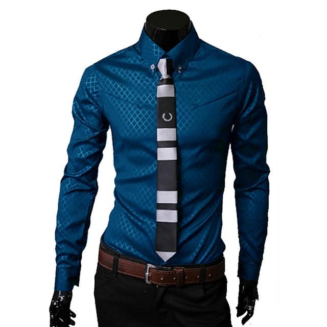 Men Plaid Shirts Brand 5XL  Dress Shirts Long Sleeve Slim Casual Black White