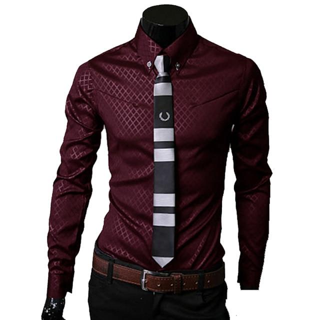 Men Plaid Shirts Brand 5XL  Dress Shirts Long Sleeve Slim Casual Black White