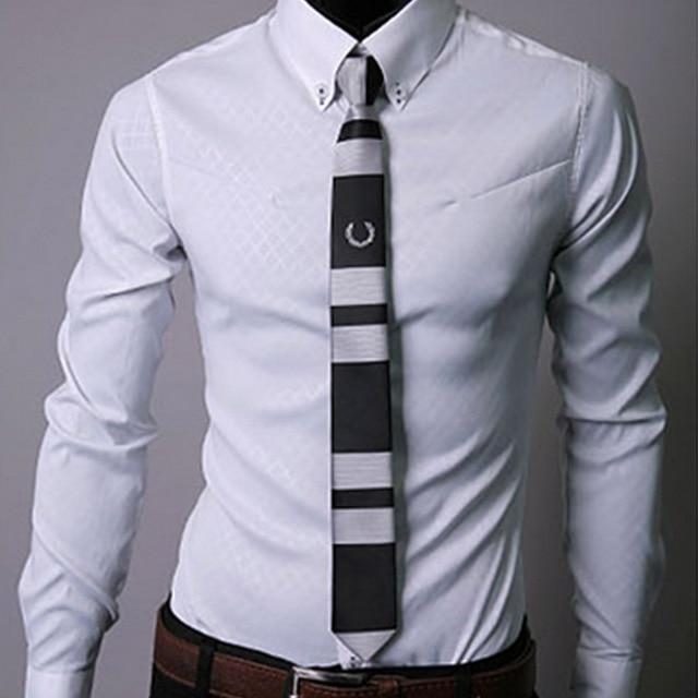 Men Plaid Shirts Brand 5XL  Dress Shirts Long Sleeve Slim Casual Black White