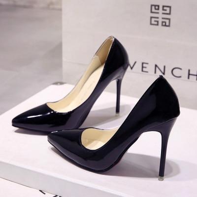 Hot Women's Shoes Pointed Toe Shoes Patent Leather Dress High Heels Wedding Shoes Woman Red Wine Red