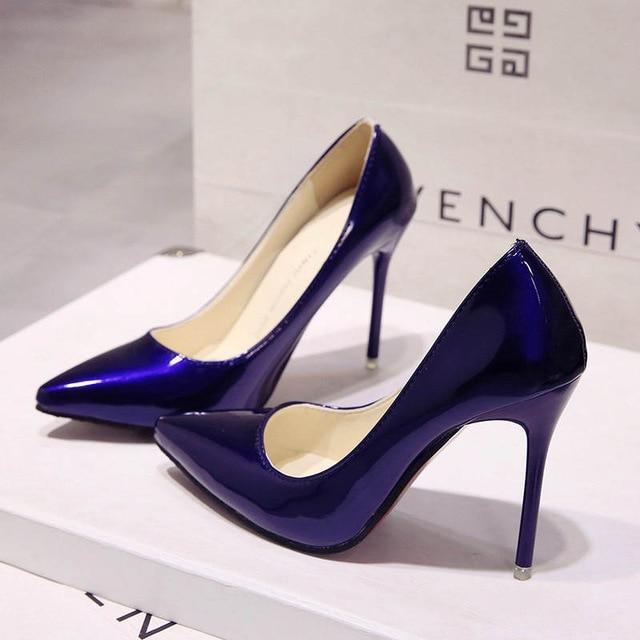 Hot Women's Shoes Pointed Toe Shoes Patent Leather Dress High Heels Wedding Shoes Woman Red Wine Red