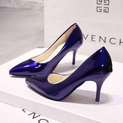 Hot Women's Shoes Pointed Toe Shoes Patent Leather Dress High Heels Wedding Shoes Woman Red Wine Red