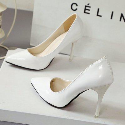 Hot Women's Shoes Pointed Toe Shoes Patent Leather Dress High Heels Wedding Shoes Woman Red Wine Red